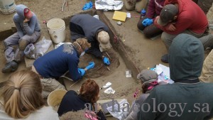 Researchers work on excavation at the Upward Sun River site in Alaska. CREDIT Photo courtesy of Ben Potter, UAF